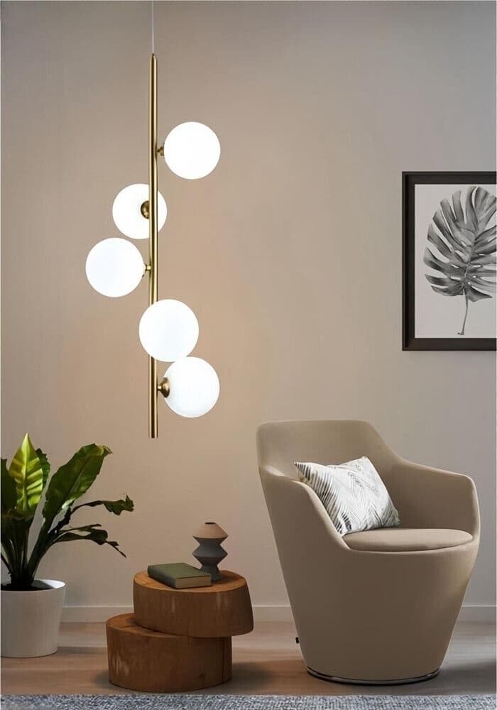 Lampadario A Sospensione 5 Sfere In Vetro Attacco G9 Moderno Color Bronzo - 5