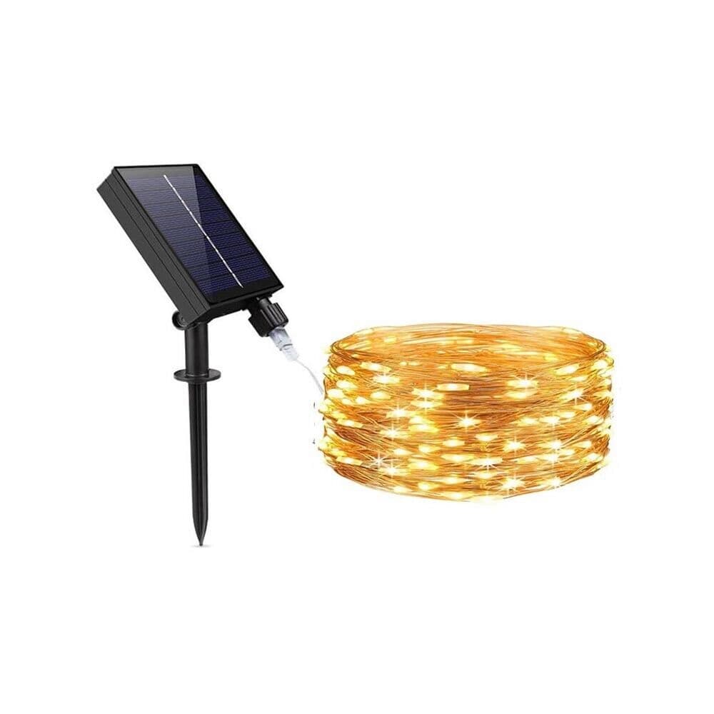 Minilucciola Calda 100 Led Catena Luminosa 10 Mt Luci Natalizi Pannello Solare - 5