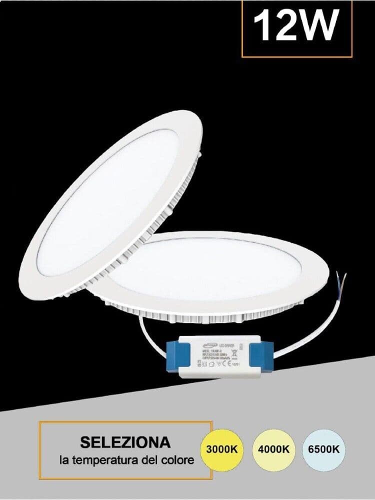 Pannello Led A Incasso Faretto Slim 12 Watt 3 Colori Luce Bianca Calda Naturale - 5