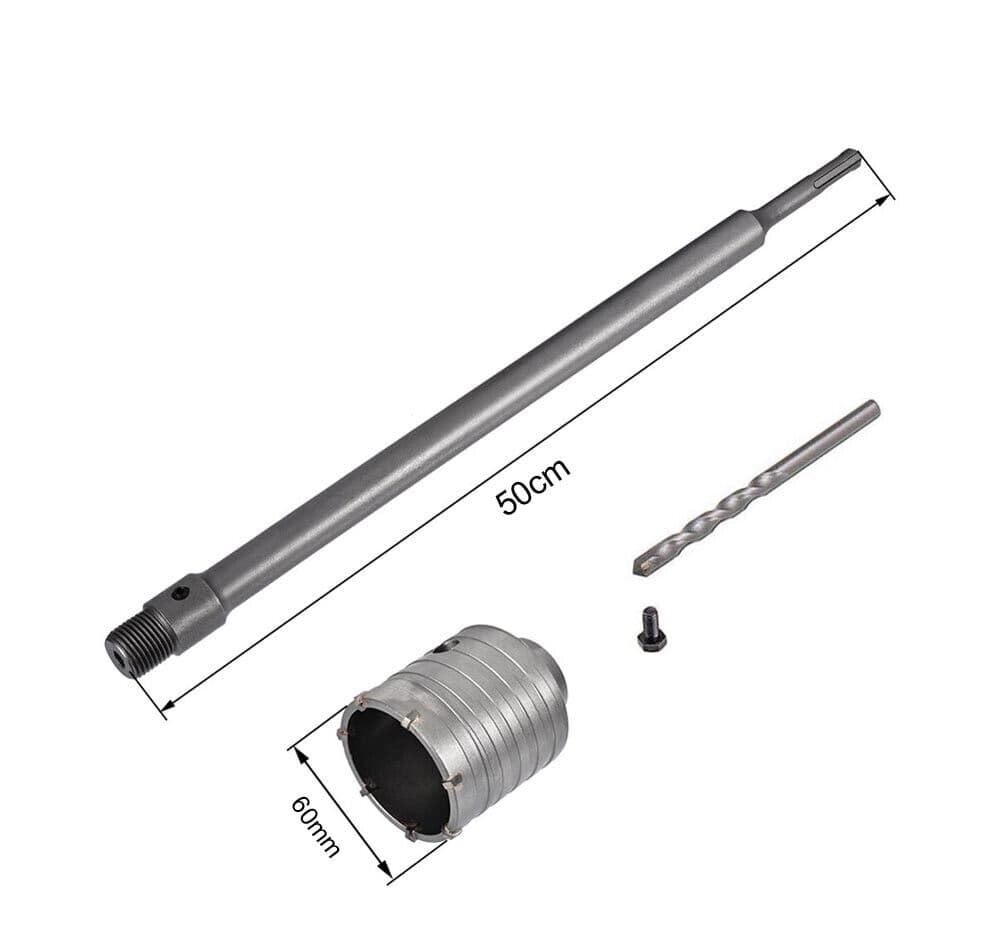 Fresa Per Muro A Tazza 60 Mm Asta Prolunga 50 Cm Per Trapano Attacco Sds Plus - 2