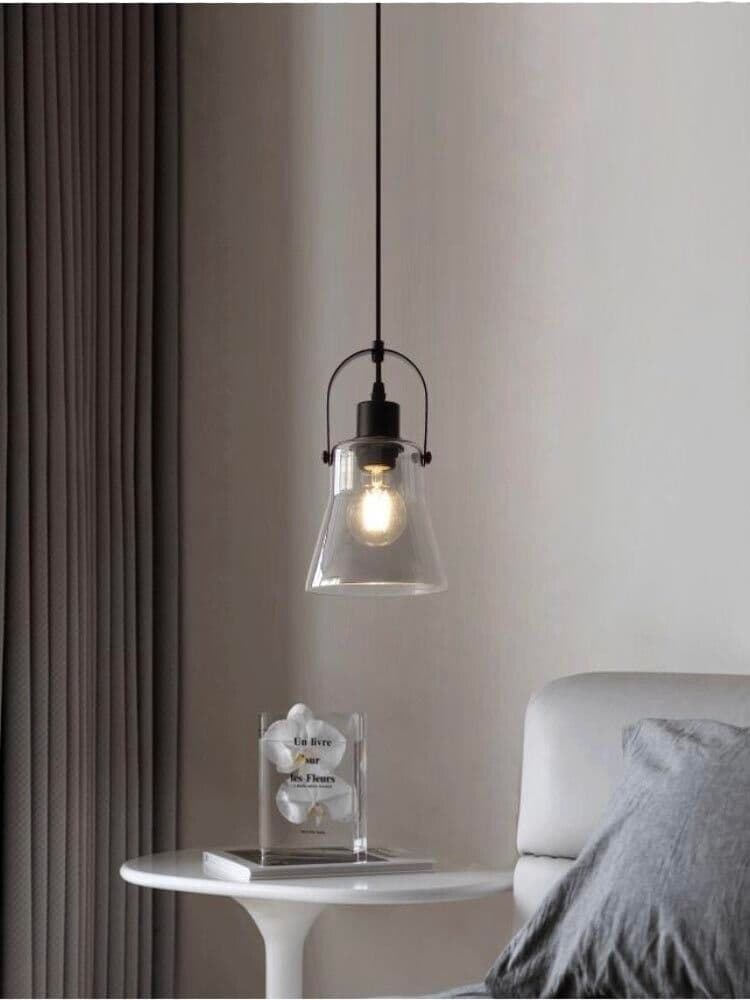 Lampadario A Sospensione Paralume In Metallo E Vetro Porta Lampadina E27 Moderno - 5