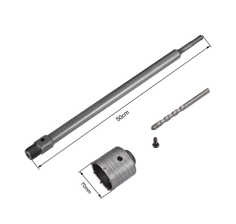 Fresa Per Muro A Tazza 70 Mm Asta Prolunga 50 Cm Per Trapano Attacco Sds Plus - 2