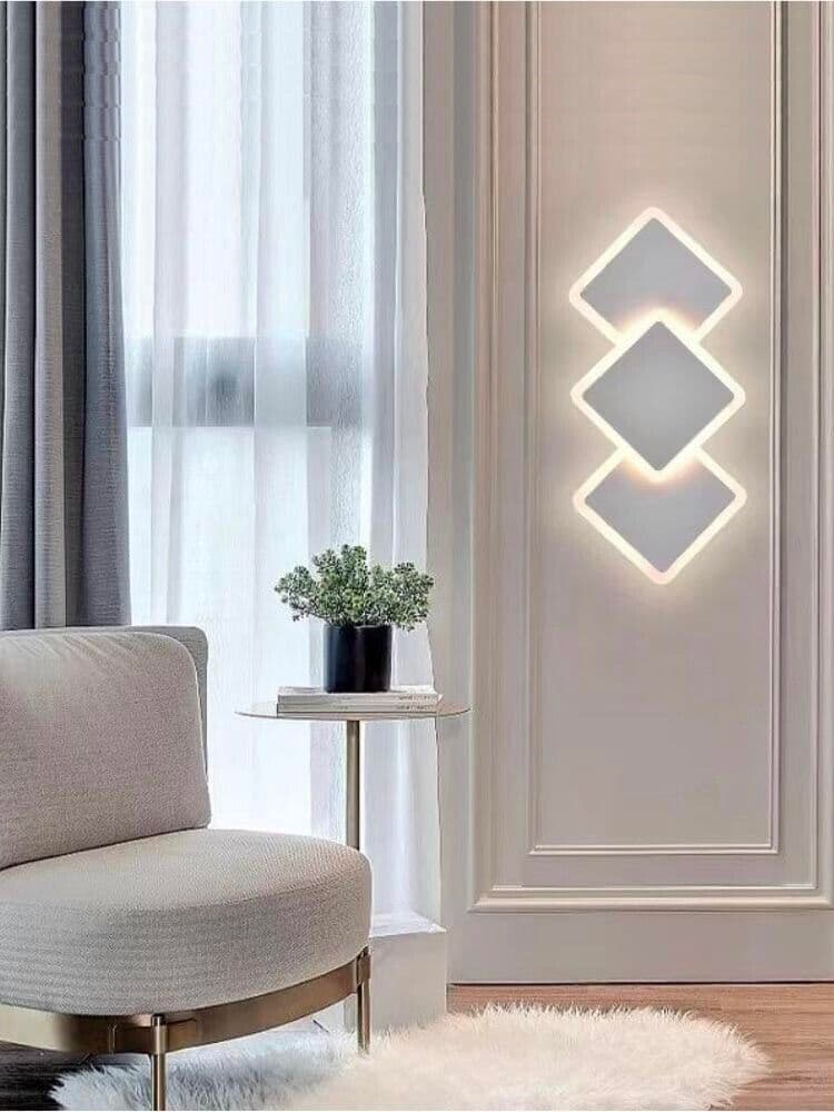 Applique Led Luce Bianca Calda Naturale 14 W Lampada Da Parete 3 Rombi In Vetro - 5