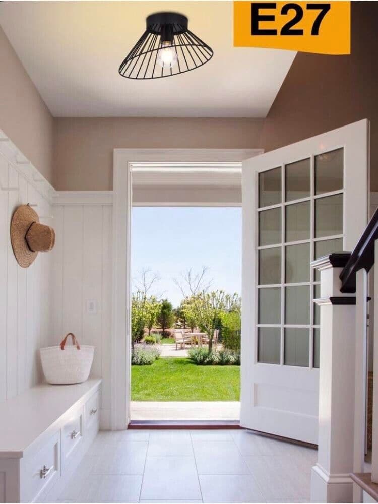 Plafoniera Lampadario In Metallo Porta Lampadina E27 Stile Moderno Nero C70n - 5