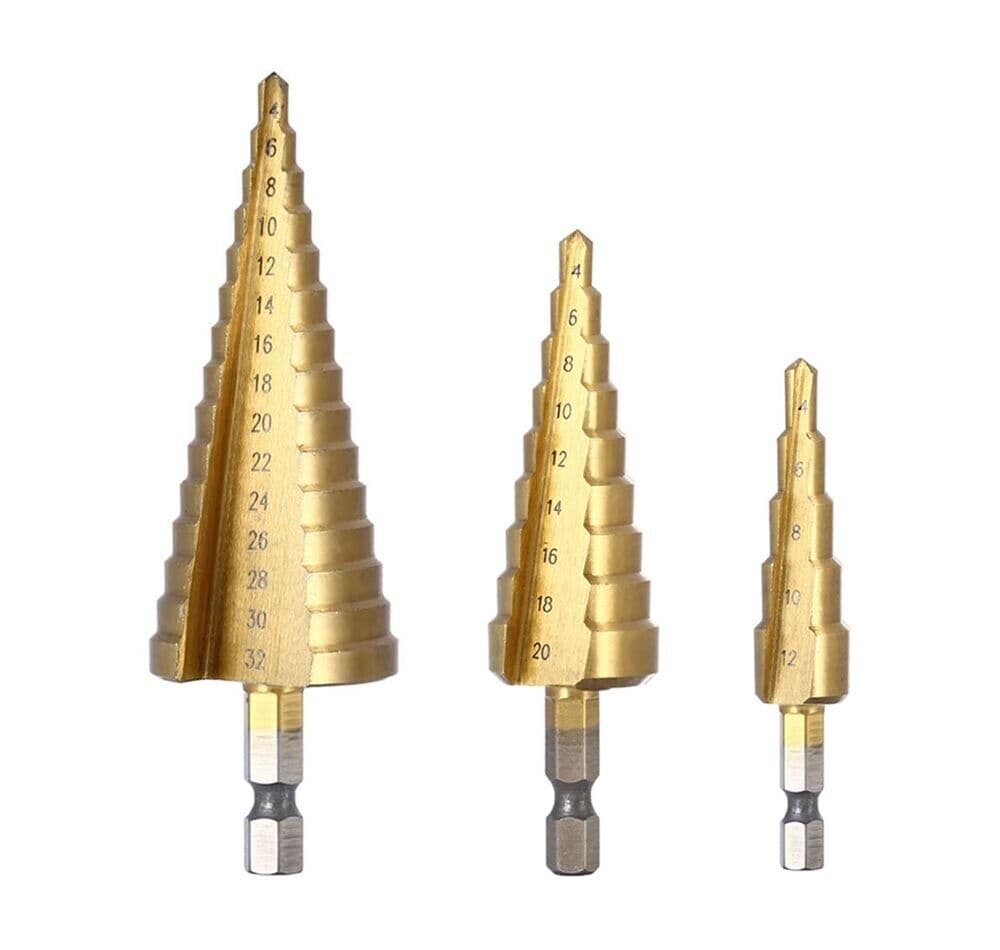 Kit 3 Frese Coniche Gradini Da 4 A 32 Mm Fresa Conica A Scalini Hss X Foro Legno - 4