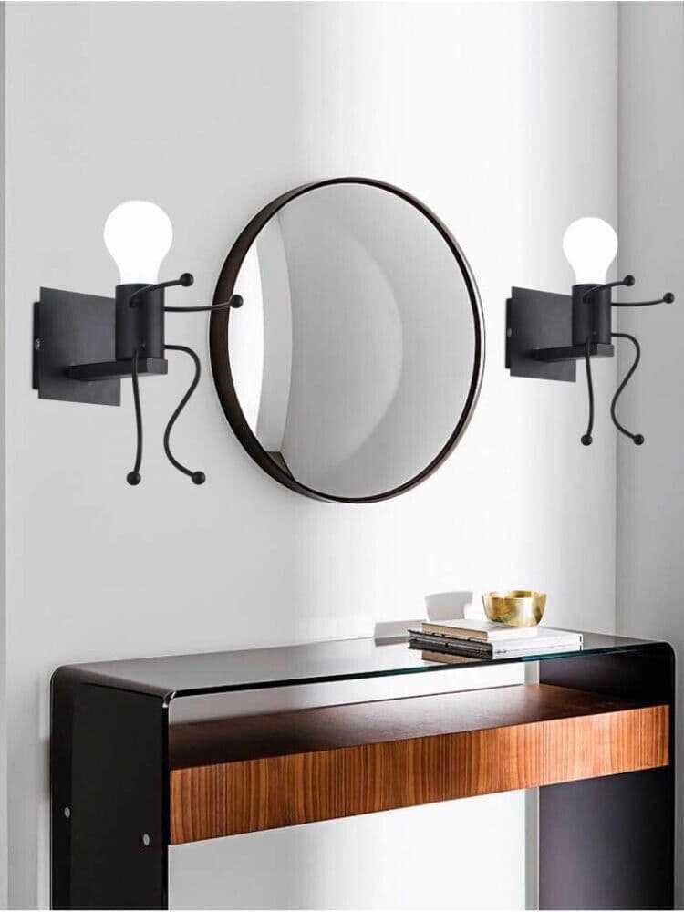 Applique Da Parete A Forma Di Omino Lampada In Metallo Nero E27 - 5