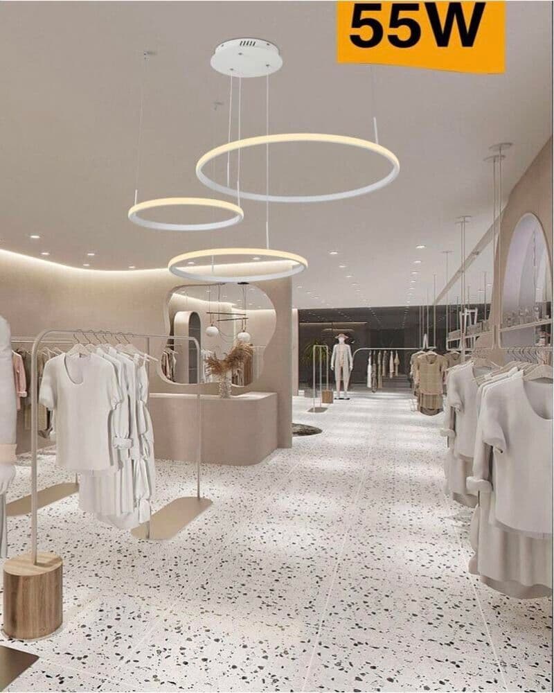 Lampadario A Sospensione 3 Anelli Led 55 Watt Luce Calda 3000k Stile Moderno - 3