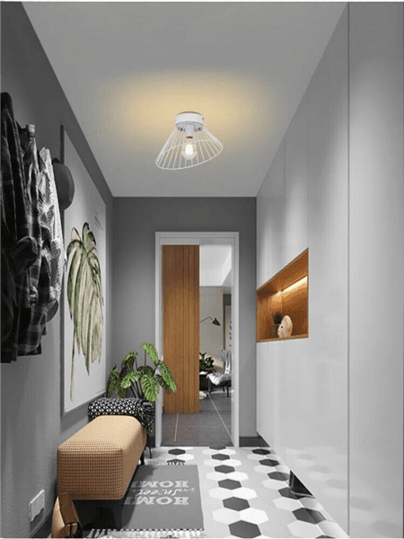 Plafoniera Lampadario In Metallo Porta Lampadina E27 Bianco - 5