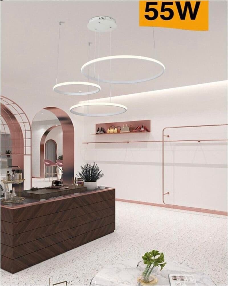 Lampadario A Sospensione 3 Anelli Led 55 Watt Luce Naturale 4000k Stile Moderno - 3