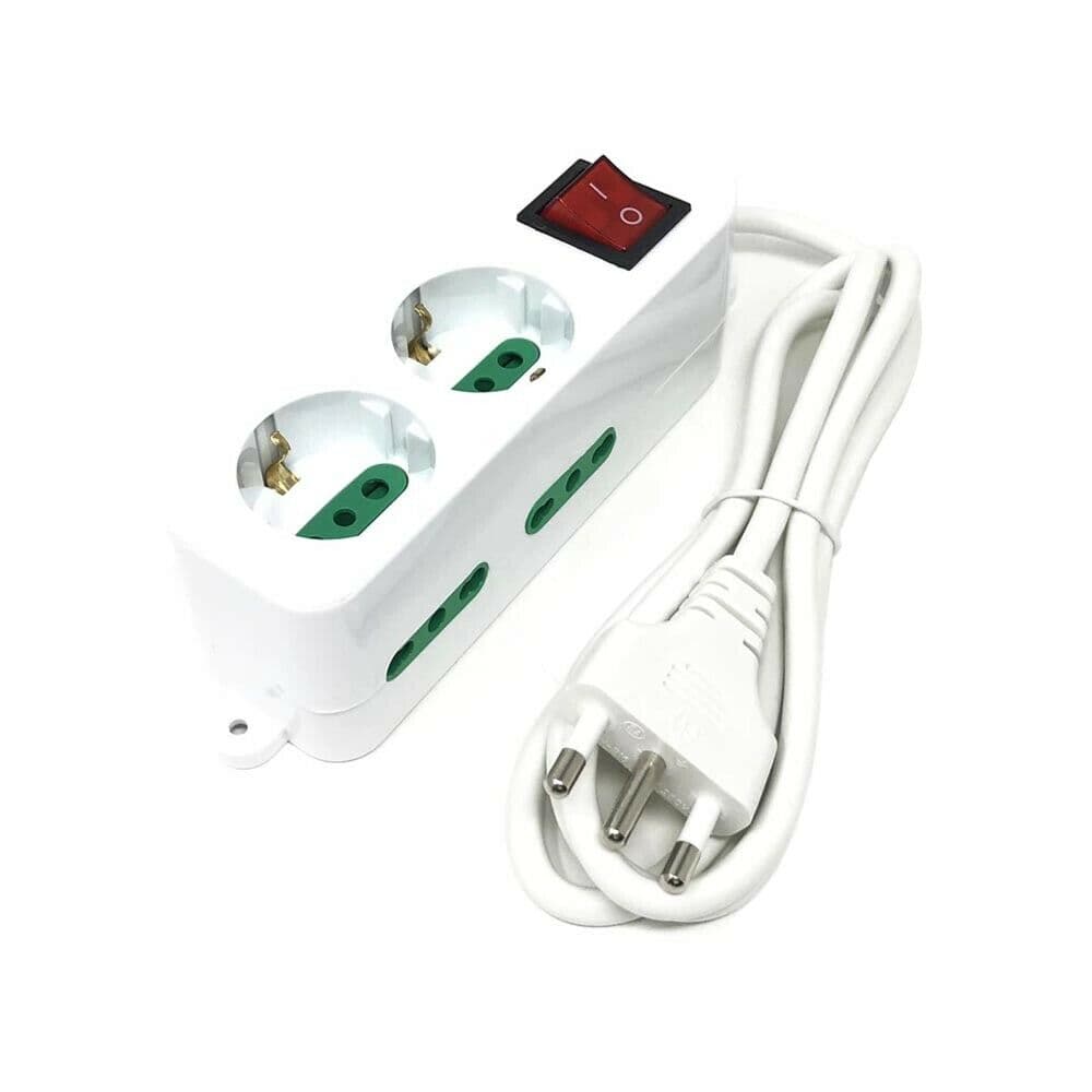 Multipresa Scarpetta Elettrica 6 Posti 2 Schuko 4 Bipasso Ciabatta Multi Presa - 3