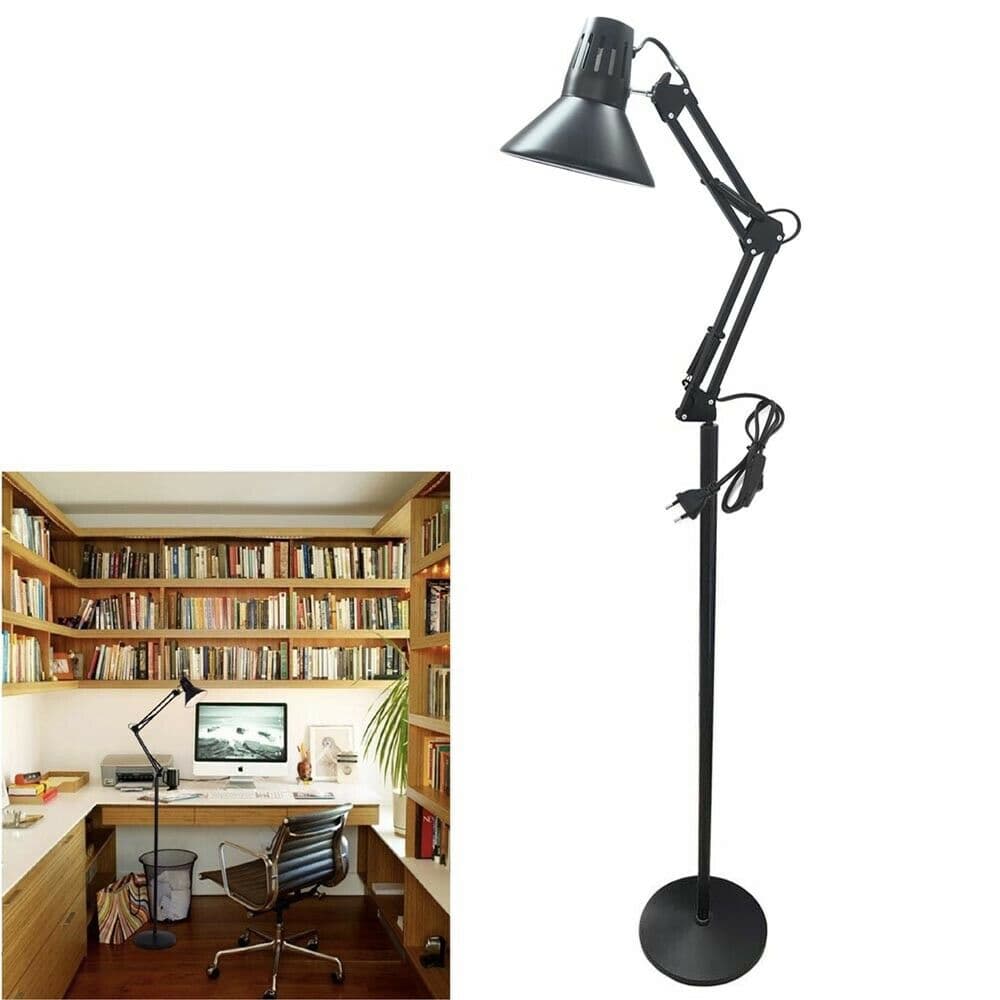 Lampada Piantana Da Terra Porta Lampadina E27 Casa Ufficio Lume Nero - 5