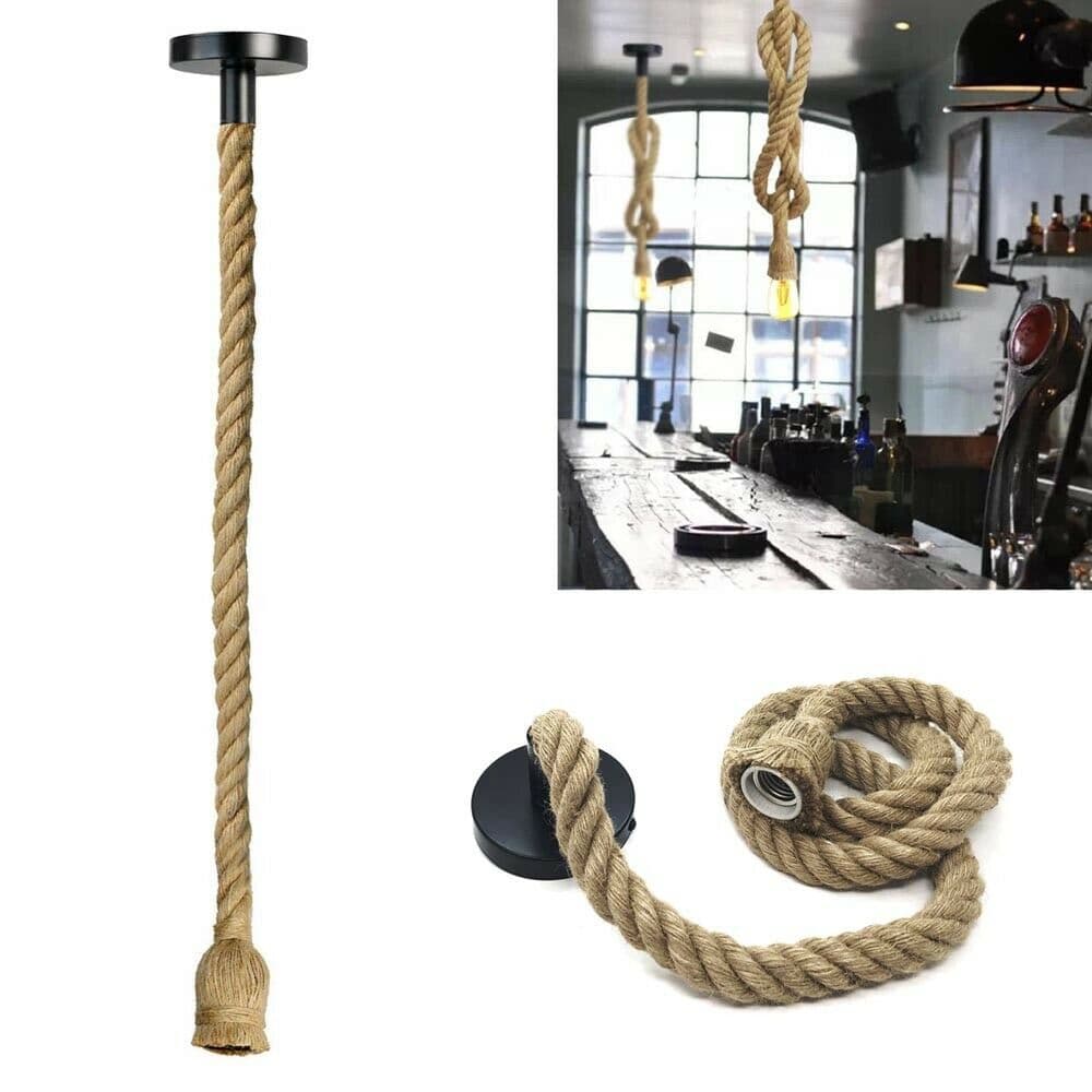 Portalampada In Canapa Lampadario Corda 150 Cm Porta Lampadina E27 X Negozio Bar - 5