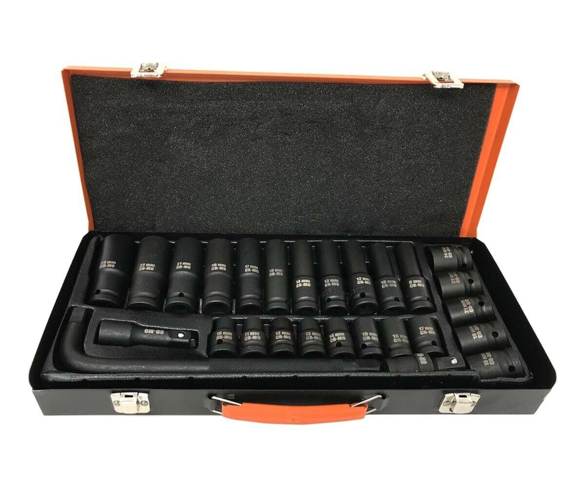Kit 27 Bussole E Adattatori Per Avvitatore Pneumatico 1/2" Adattatore A L 10" - 3