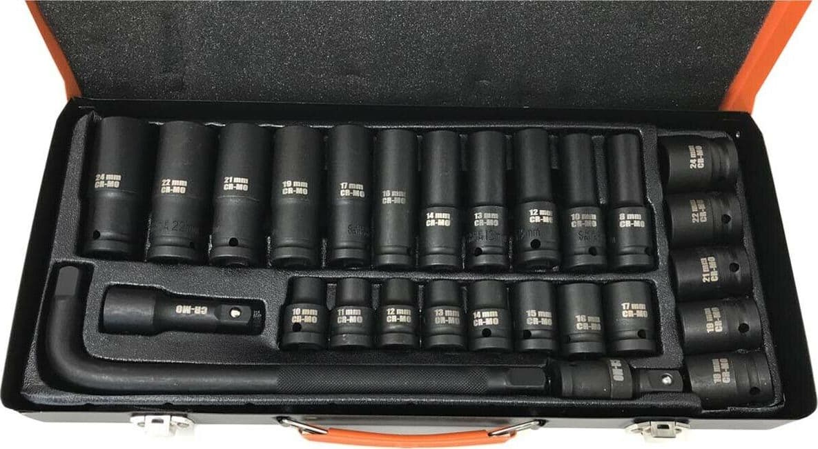 Kit 27 Bussole E Adattatori Per Avvitatore Pneumatico 1/2" Adattatore A L 10" - 2
