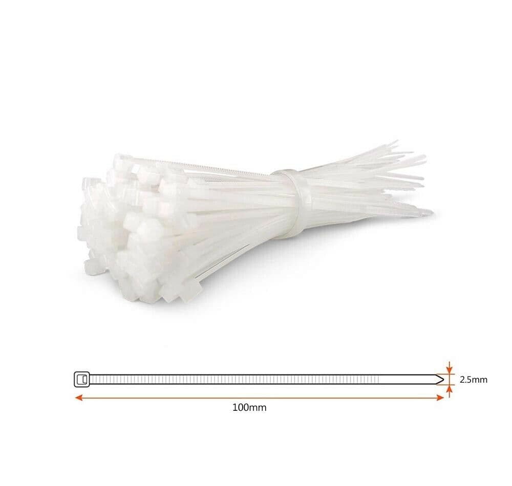 200 Fascette Elettricista Di Cablaggio Fascetta 2.5 X 100 Mm In Nylon Bianco - 3