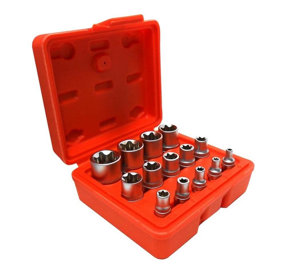 Set Chiavi Bussole Torx Attacco 1/4 3/8" 1/2" Chiave 14 Pz Bussola Da 4 A 24 Mm - 2