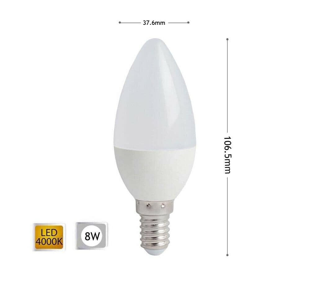 Lampadina Led 8 W Oliva Luce Naturale E14 Candela 8w E 14 C36 - 2