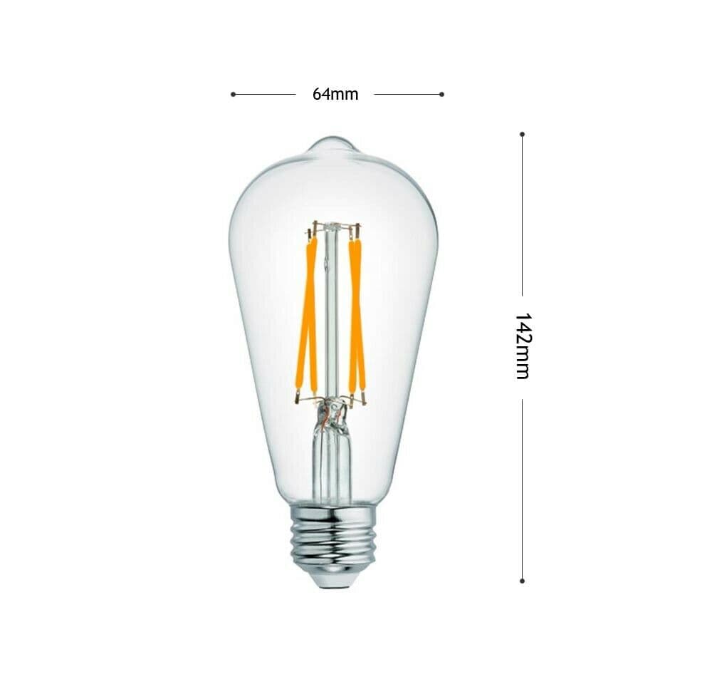 Lampadina Led Luce Calda 8w Filamento In Vetro Trasparente E27 8 W E 27 T64-tc - 2