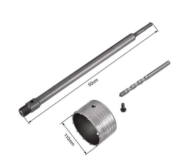 Fresa A Tazza 110 Mm Asta Prolunga 50 Cm Per Trapano Attacco Sds Plus - 2