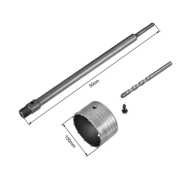 Fresa A Tazza 100 Mm Asta Prolunga 50 Cm Per Trapano Attacco Sds Plus - 2