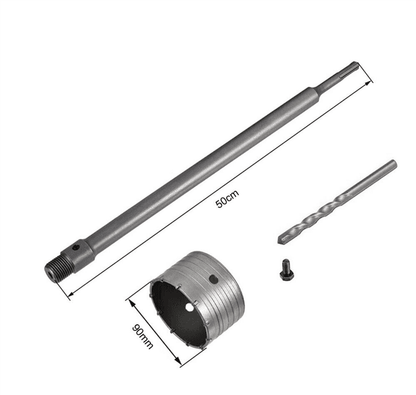 Fresa A Tazza 90 Mm Asta Prolunga 50 Cm Per Trapano Attacco Sds Plus - 2