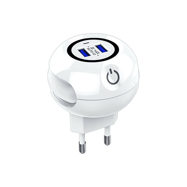 Caricabatterie 2 Porta Usb Lampada Led Luce Notturna Tasto Touch Carica Batteria - 5