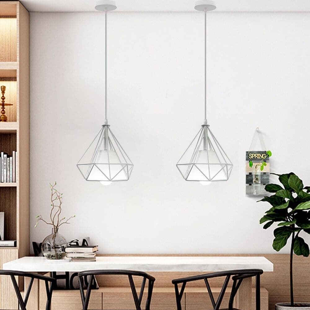 Lampadario A Sospensione Portalampada E27 Stile Moderno Bianco B20-b - 4