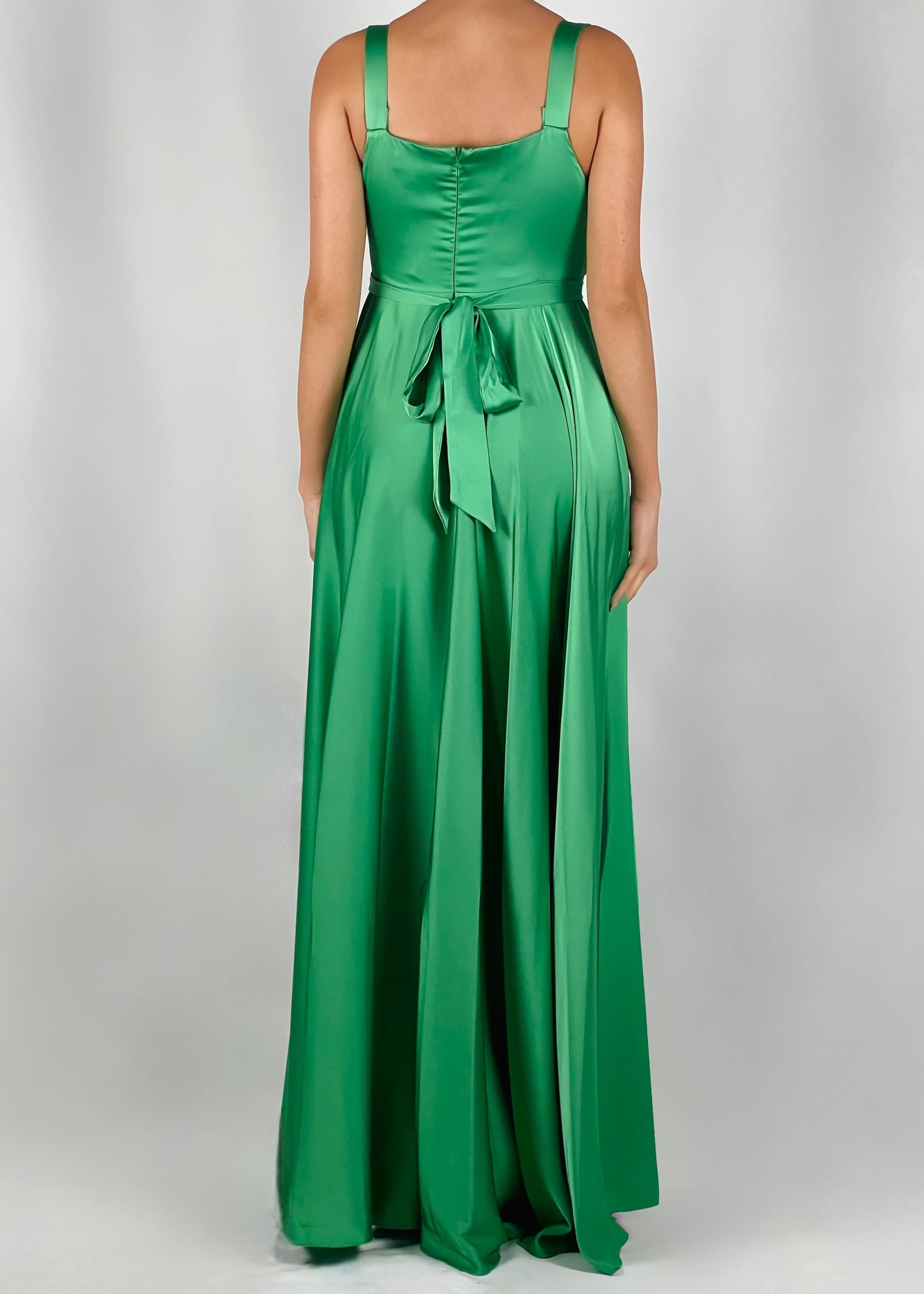 Dramée-Abito-In-Satin-Verde-Lungo-in-Seta-Donna