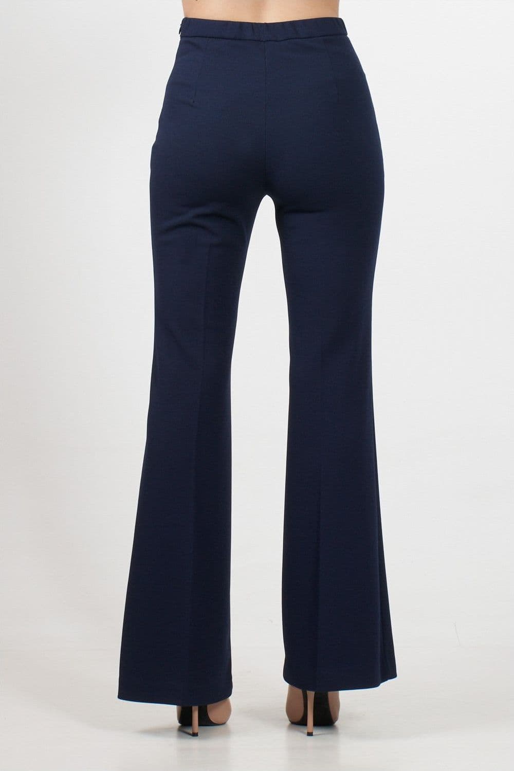 Pantaloni blu a zampa con raso in vita - 8