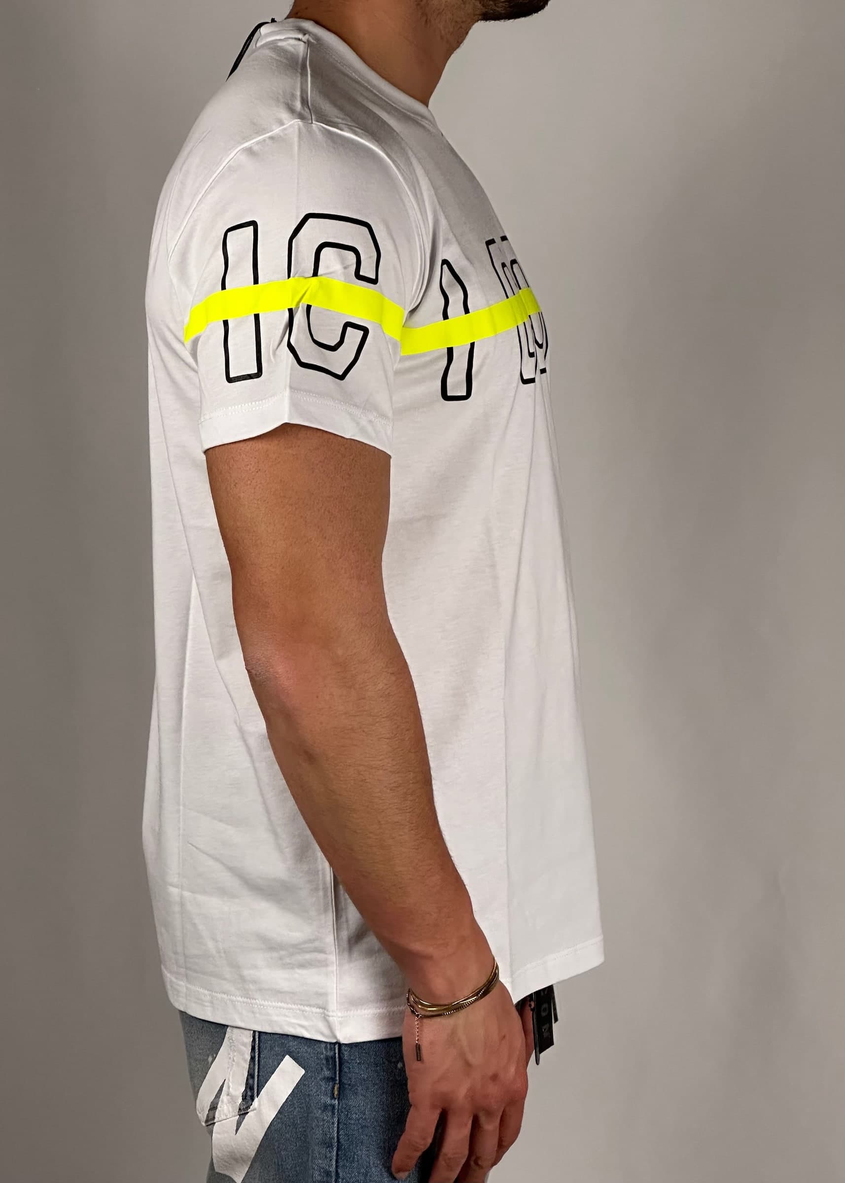 T-shirt bianca con logo nero e fluo - 4