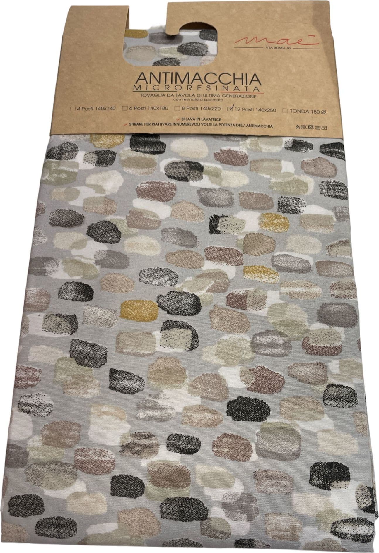 Tovaglia antimacchia microresinata maè – via roma 60 – 12 posti 140x250 cm – tappeto
