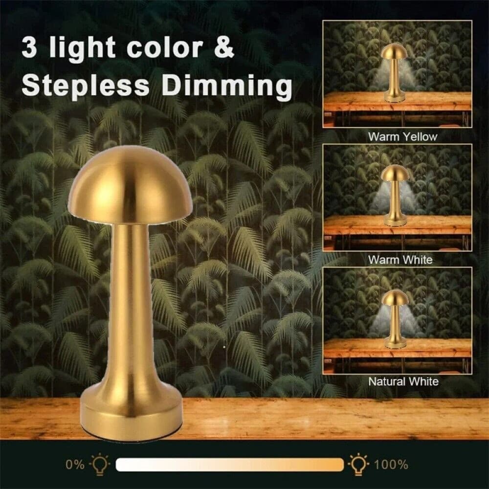 LAMPADA DA TAVOLO TOUCH LED RICARICABILE USB LUCE DECORATIVA FUNGO 3 COLORI SENZA FILI - 10