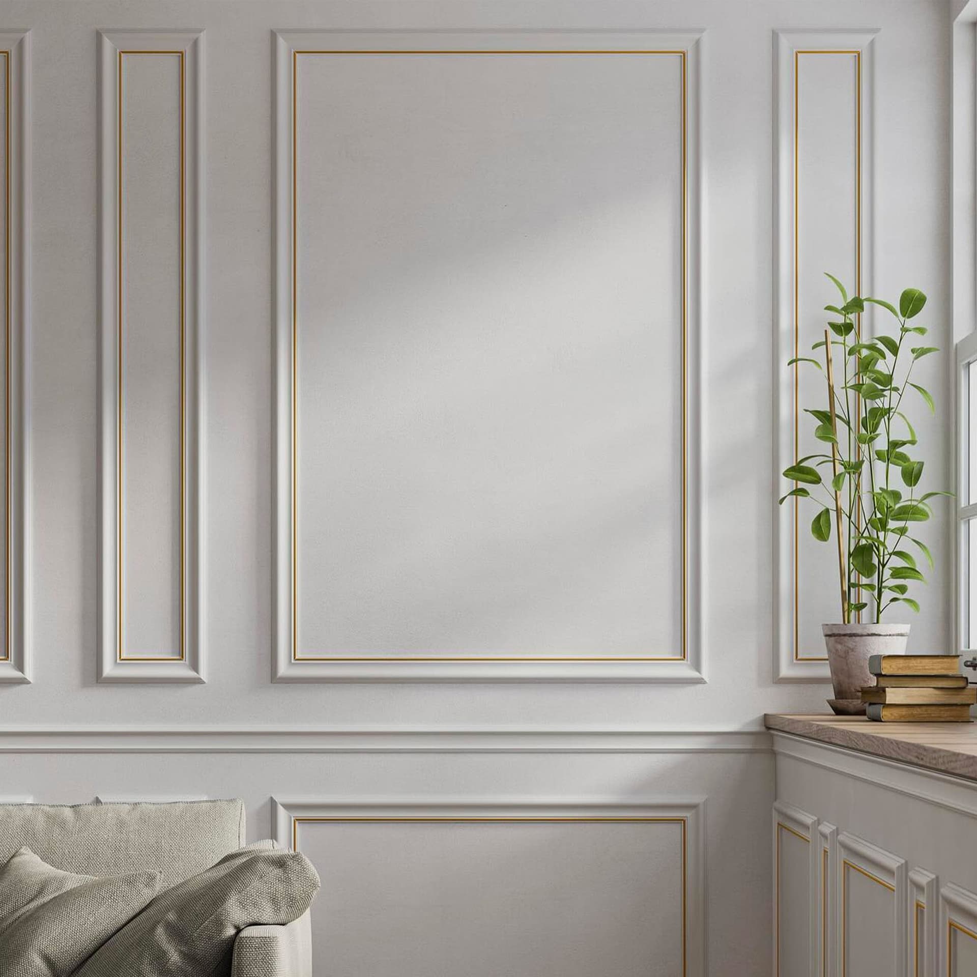 Cornice Bugna Preassemblata per Boiserie in polimeri linea GOLD (filo oro) bianco Avorio 9010 varie dimensioni - Eternal Parquet