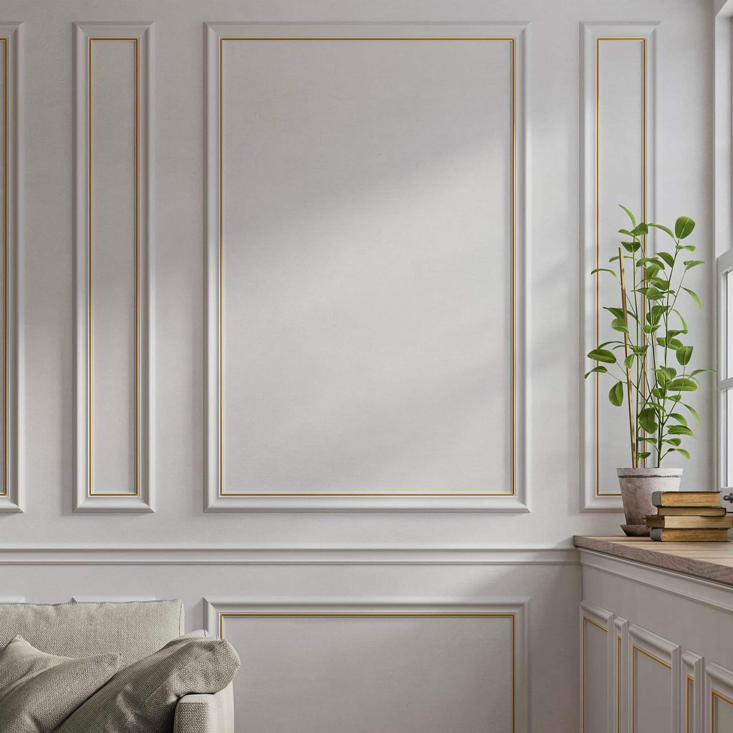 Cornice Bugna Preassemblata per Boiserie in polimeri linea GOLD (filo oro) bianco Avorio 9010 varie dimensioni - Eternal Parquet