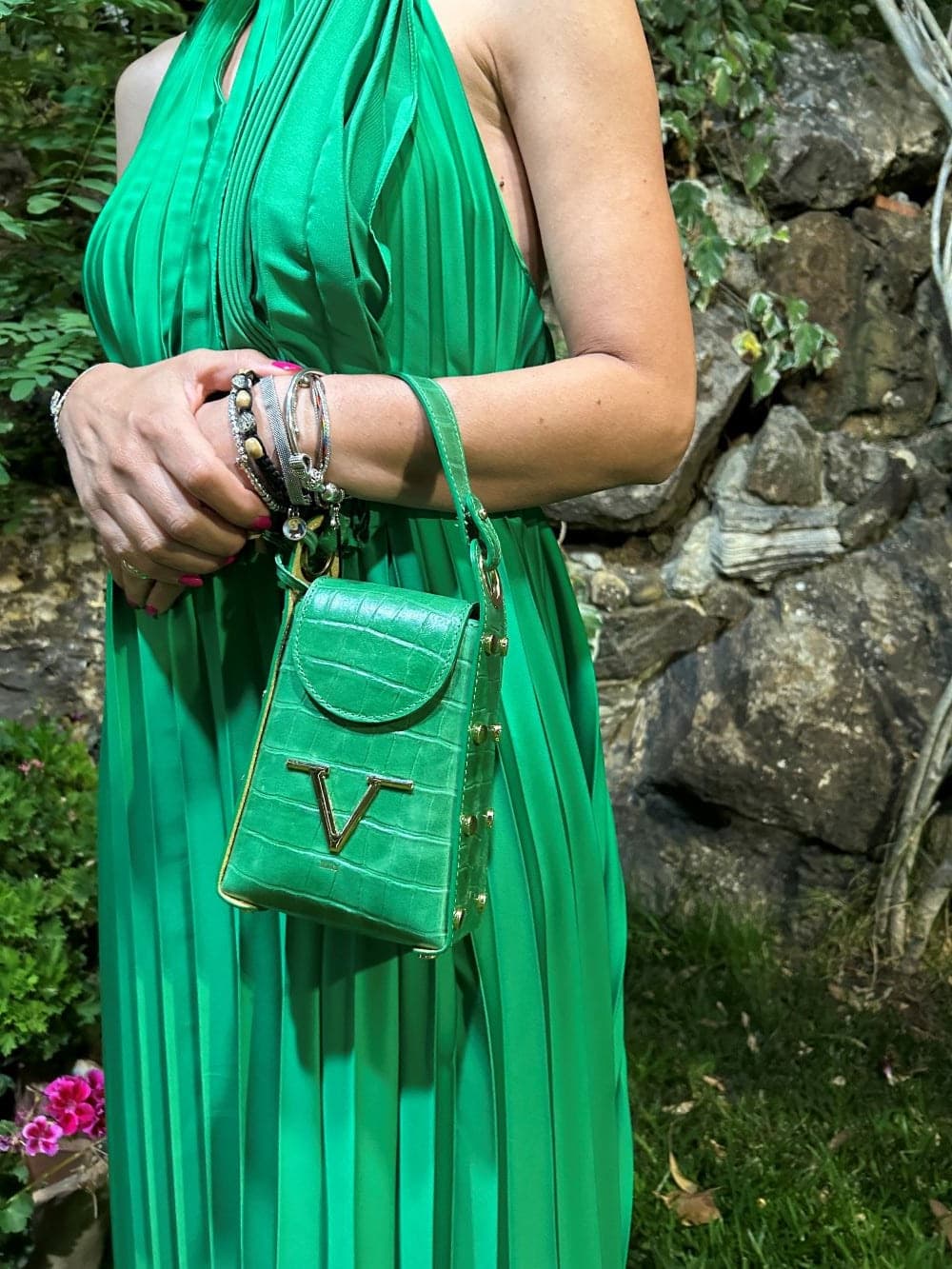 Borsa Donna V Versace Italia in Pelle Green - Luxury Leather Bag Elegante e Raffinata - 5