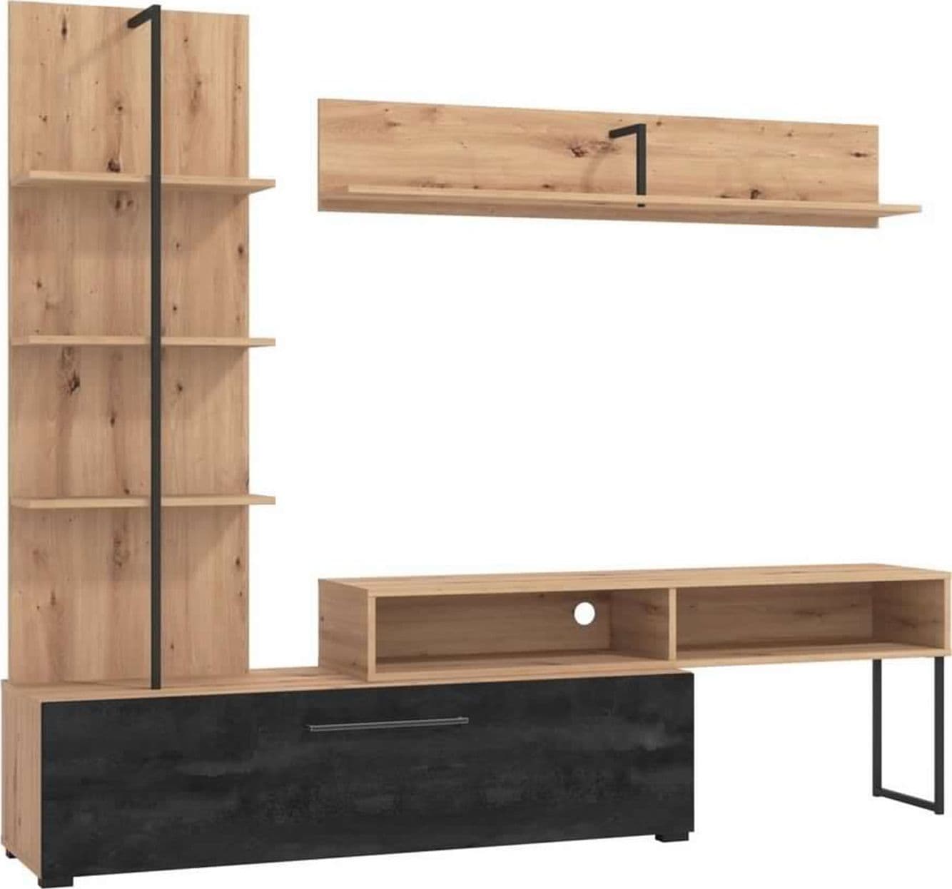 Parete da soggiorno "Emily", porta TV con mensole, color rovere antico e carbonio, 205,5 x 41,5 x 173 cm in Pareti attrezzate Decor Space - Altamura, commercioVirtuoso.it