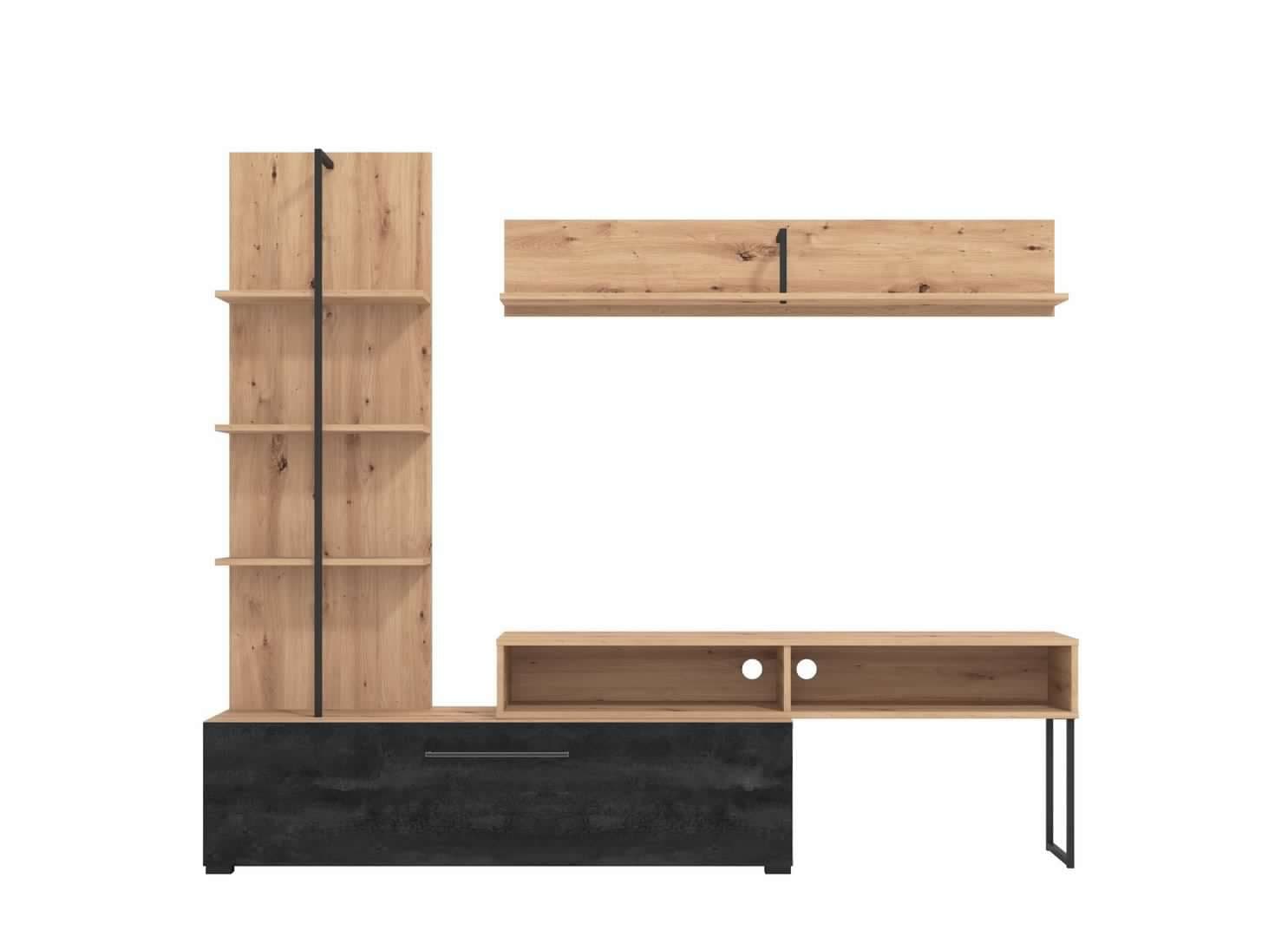 Parete da soggiorno "Emily", porta TV con mensole, color rovere antico e carbonio, 205,5 x 41,5 x 173 cm in Pareti attrezzate Decor Space - Altamura, commercioVirtuoso.it