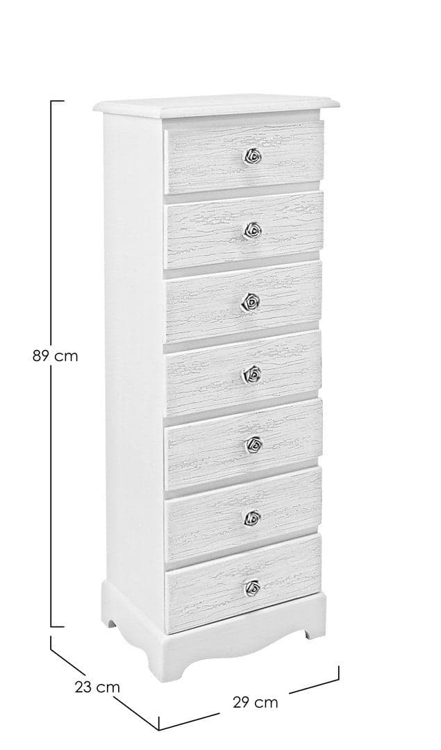 Cassettiera "Blanc" per interno, con 7 Cassetti, 33.5 x 27.5 x 94 cm in Cassettiere Decor Space - Altamura, commercioVirtuoso.it