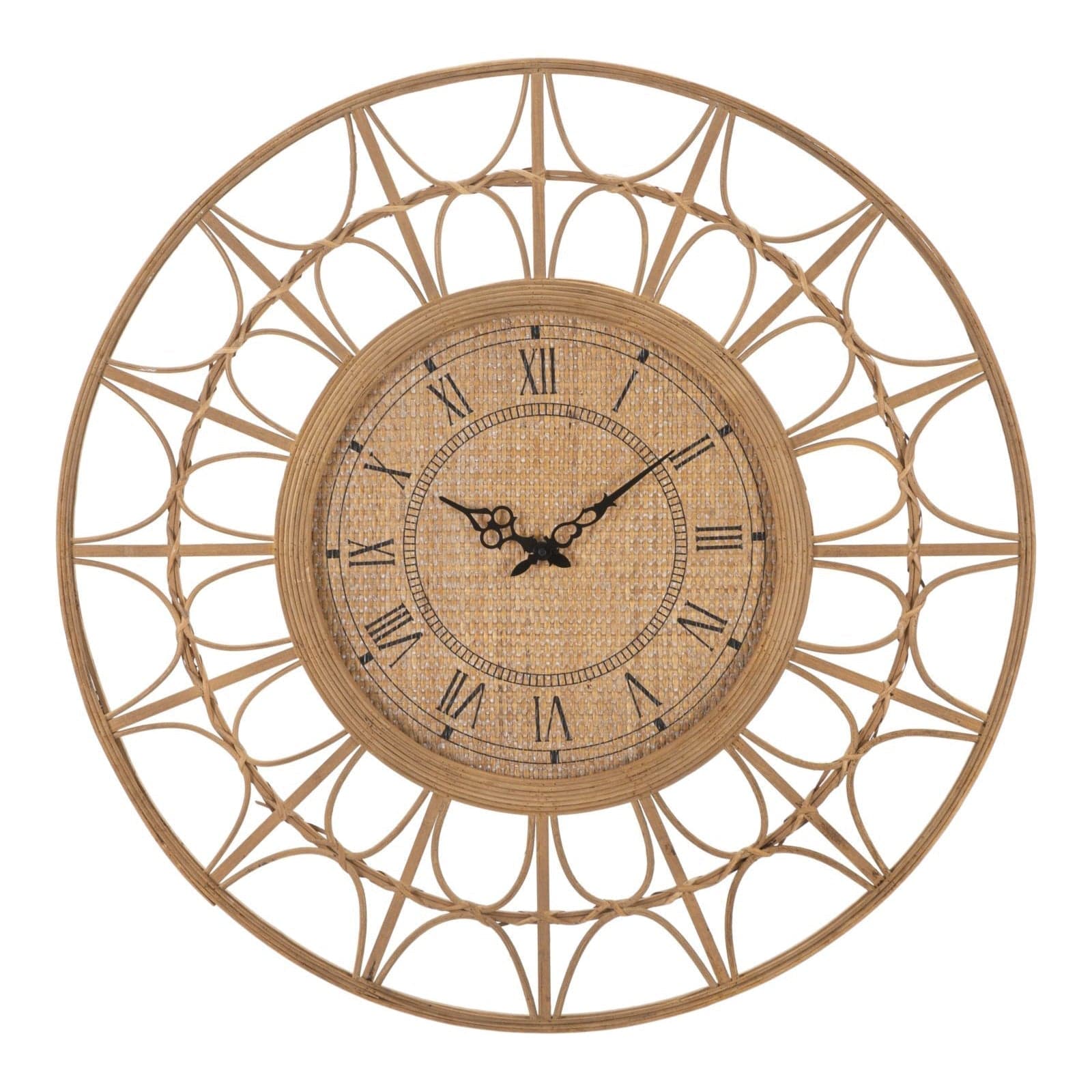 Orologio da parete in rattan con cornice decorata per salotto e cucina in Orologi da parete Decor Space - Altamura, commercioVirtuoso.it