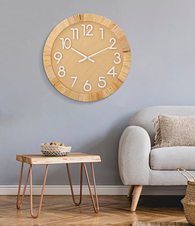 Orologio da parete Plus in rattan e legno MDF per salotto e cucina in Orologi da parete Decor Space - Altamura, commercioVirtuoso.it