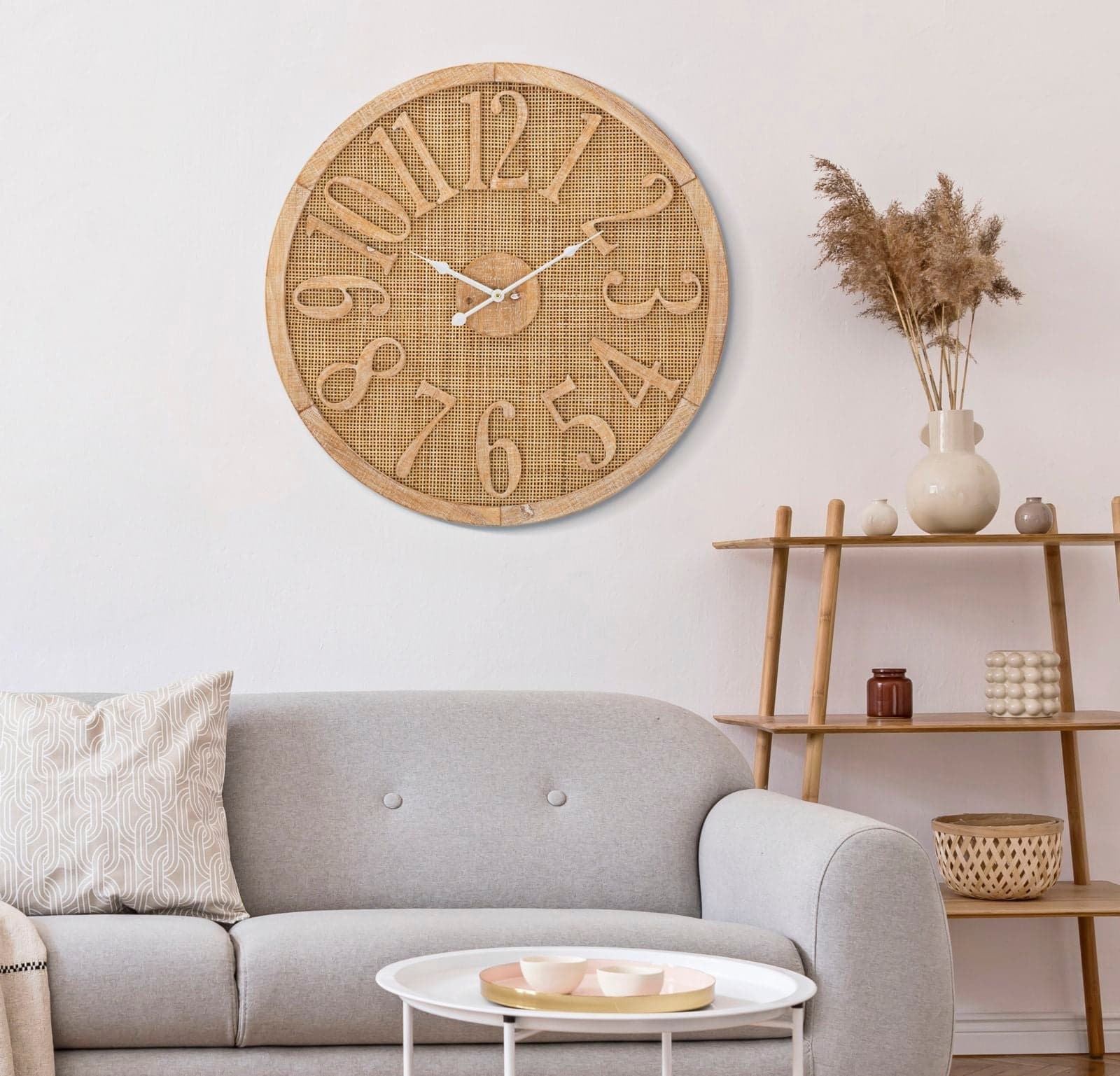 Orologio da parete in rattan e legno MDF per salotto e cucina in Orologi da parete Decor Space - Altamura, commercioVirtuoso.it