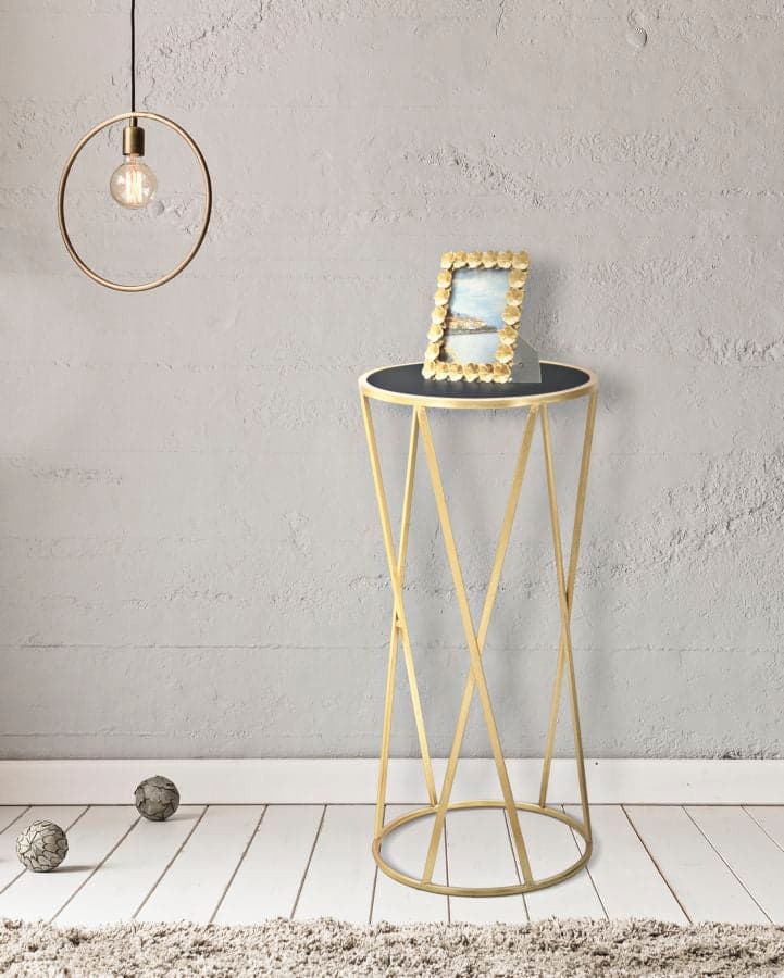Tavolino porta telefono rotondo struttura in ferro color oro e vetro per interni - 7