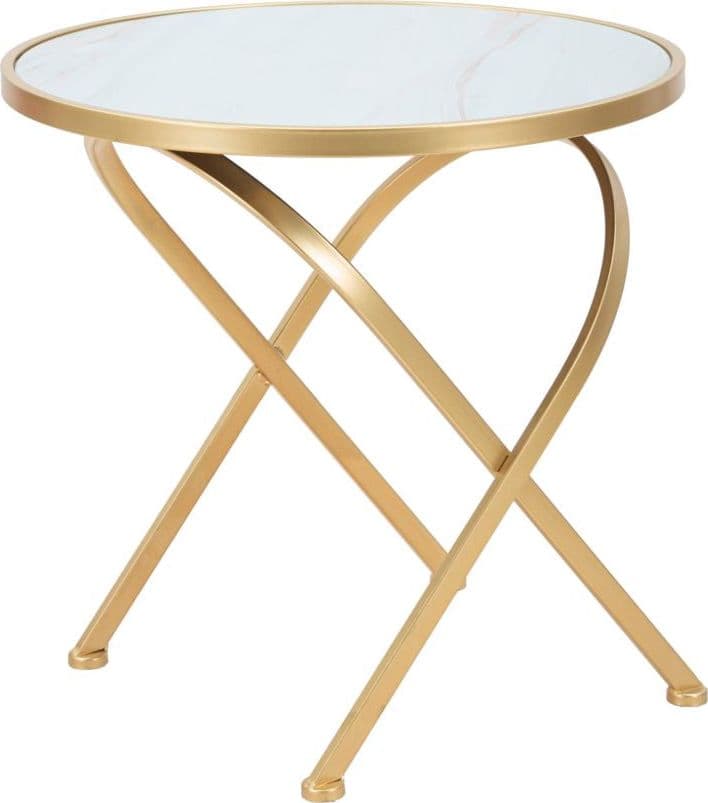 Tavolinetto tondo struttura in metallo color oro ripiano in vetro per interni in Console e tavoli da divano Decor Space - Altamura, commercioVirtuoso.it