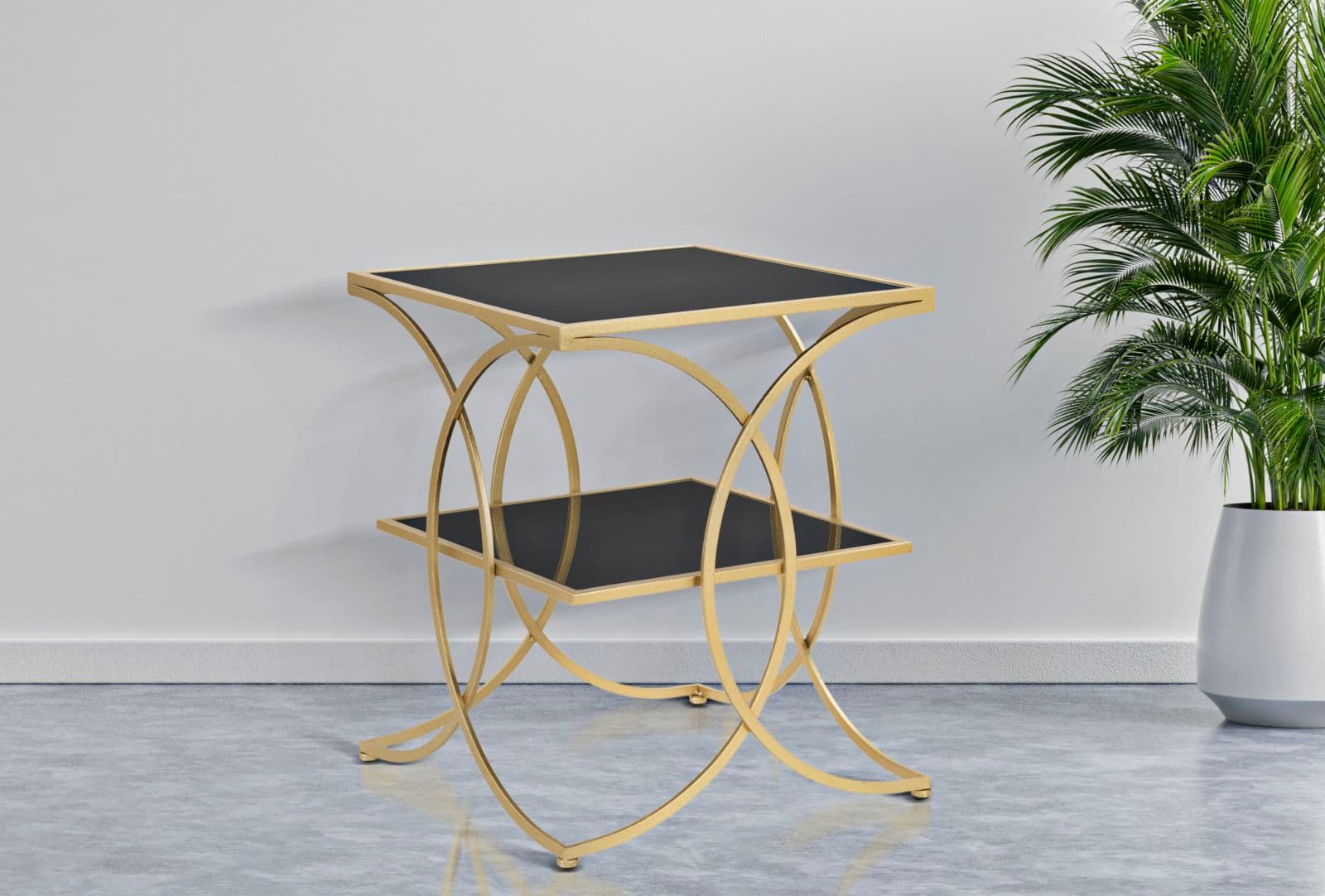 Tavolinetto struttura in metallo doppio ripiano in vetro nero per interni in Console e tavoli da divano Decor Space - Altamura, commercioVirtuoso.it