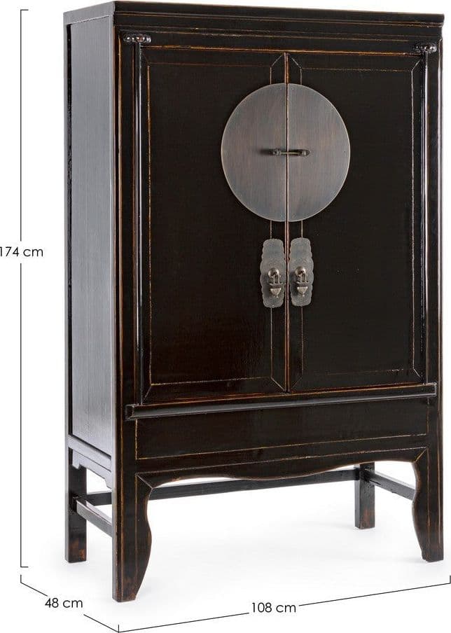 Armadio con ripiani Jinan nero, con struttura in legno di olmo, 108 x 48 x 174 cm in Bauli Decor Space - Altamura, commercioVirtuoso.it