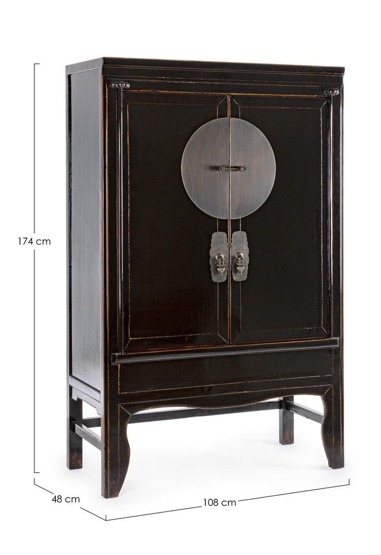 Armadio con ripiani Jinan nero, con struttura in legno di olmo, 108 x 48 x 174 cm in Bauli Decor Space - Altamura, commercioVirtuoso.it