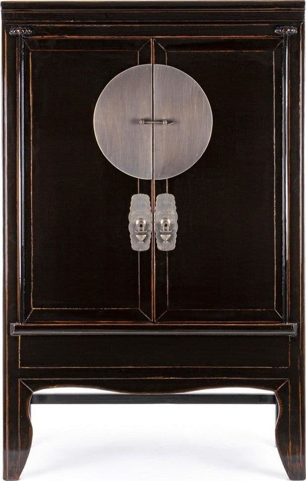 Armadio con ripiani Jinan nero, con struttura in legno di olmo, 108 x 48 x 174 cm in Bauli Decor Space - Altamura, commercioVirtuoso.it