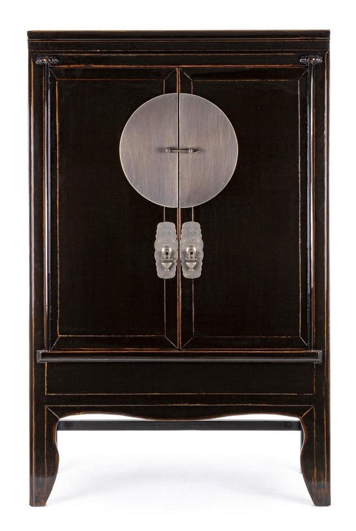 Armadio con ripiani Jinan nero, con struttura in legno di olmo, 108 x 48 x 174 cm in Bauli Decor Space - Altamura, commercioVirtuoso.it