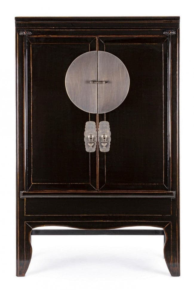 Armadio con ripiani Jinan nero, con struttura in legno di olmo, 108 x 48 x 174 cm in Bauli Decor Space - Altamura, commercioVirtuoso.it