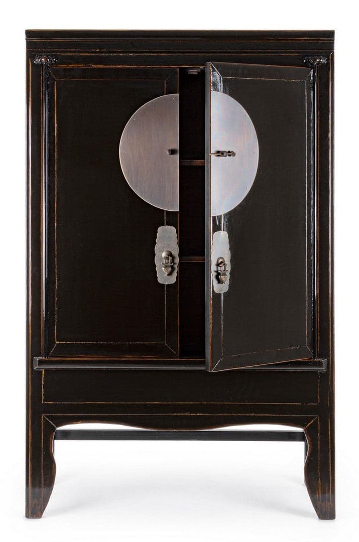 Armadio con ripiani Jinan nero, con struttura in legno di olmo, 108 x 48 x 174 cm in Bauli Decor Space - Altamura, commercioVirtuoso.it